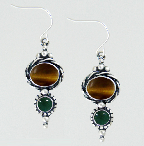 Sterling Silver Drop Dangle Earrings With Tiger Eye And Fluorite